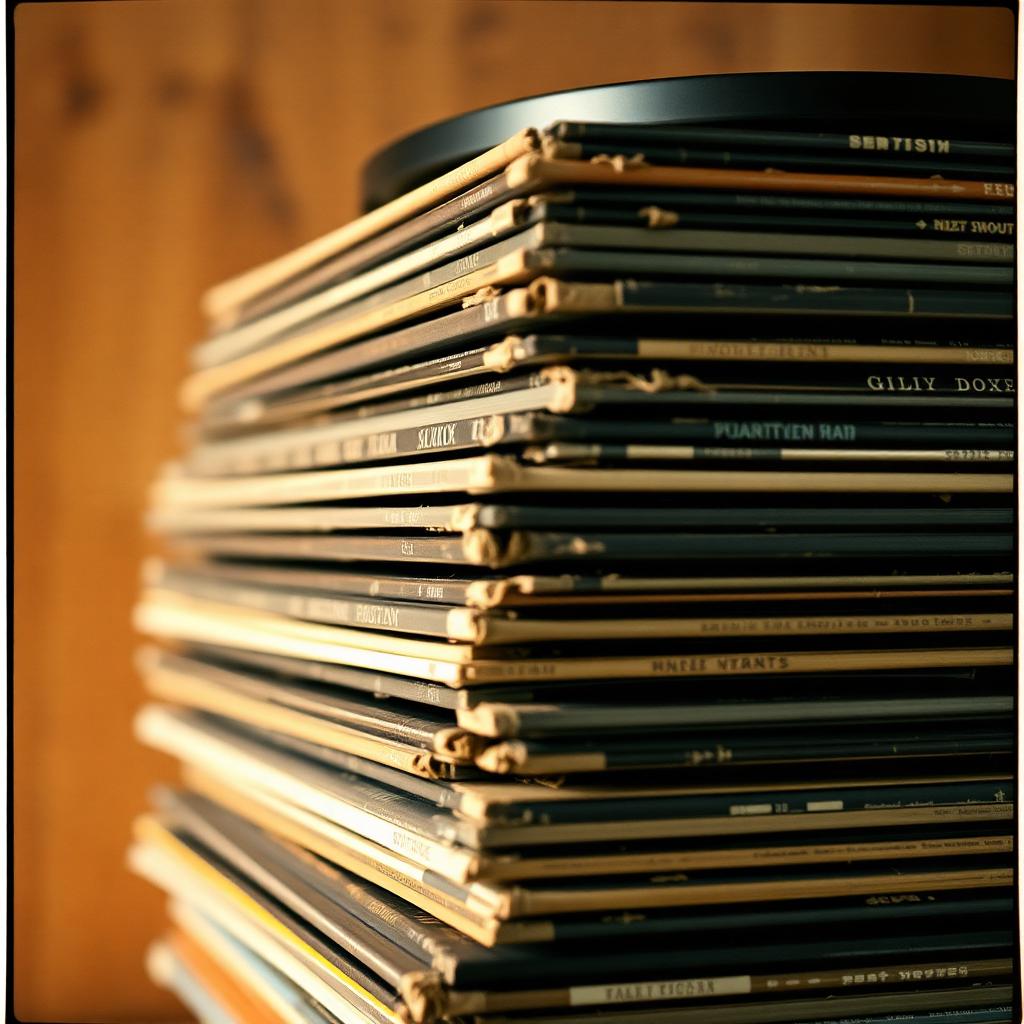 Stacks of vintage vinyl records